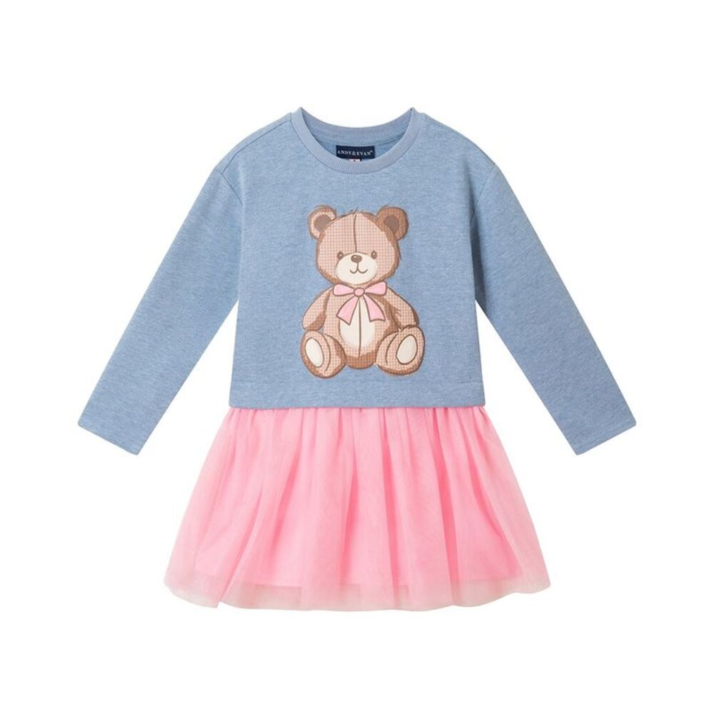Andy & Evan Girls  Bear Graphic Sweatshirt & Bubble Skirt Set, Blue